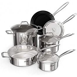 Ciwete Stainless Steel Pots and Pans Set 10 Piece Kitchen Cookware Set with Tri-Ply Bases and Lids Pots and Pans Set with Nonstick Pan 18 10 Stainless Steel Induction Cookware