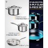 Ciwete Tri-Ply Clad Stainless Steel Hammered Cookware Set 5-Piece Pots and Pans Set Silver