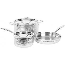 Ciwete Tri-Ply Clad Stainless Steel Hammered Cookware Set 5-Piece Pots and Pans Set Silver