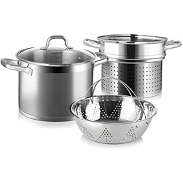 Duxtop Professional Stainless Steel Pasta Pot with Strainer Insert 4PC Multipots Includes Pasta Pot & Steamer Pot 8.6Qt Induction Stock Pot with Glass Lid Impact-Bonded Technology