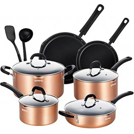 EPPMO Nonstick 12 Pieces Cookware Set Copper Pots and Pans With Stay Cool Silicone Handle Dishwasher Safe & Induction Compatible