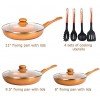 FGY 10 Pieces Frying Pan Set Nonstick Copper Pans Set with Induction Bottom 8 inch 9.5 inch & 11 inch Fry Pans with Lids & 4 Pieces Cooking Utensils Perfect for Frying Sauteing Searing Copper