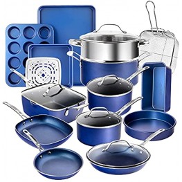 Granitestone Blue 20 Piece Pots and Pans Set Complete Cookware & Bakeware Set with Ultra Nonstick Durable Mineral & Diamond Surface Stainless Stay Cool Handles Oven & Dishwasher Safe 100% PFOA Free