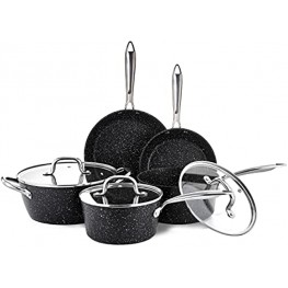 JEETEE Kitchen Pots and Pans Set Nonstick 15-Piece All-Stove Suitable Granite Coating Cookware Sets with Frying Pan Saucepan Cooking Pots PFOA Free & Easy to Clean Black 15pcs Cookware Sets