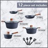 Kitchen Academy 12 Piece Nonstick Granite Stone Cookware Pots and Pans Set with 4 PC Silicone Hot Handle Holder Induction Set Dishwasher Safe