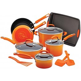 Rachael Ray Brights Nonstick Cookware Pots and Pans Set 14 Piece Orange Gradient