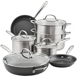 Rachael Ray Professional Stainless Steel Hard Anodized Nonstick Cookware Pots and Pans Set 11 Piece Gray and Silver