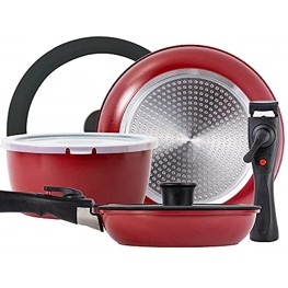 ROCKURWOK Pots and Pans Set Nonstick Hard Anodized Cookware Set with 2 Removable Handle Gas Induction Compatible Dishwasher Safe 3-Piece Deep Red