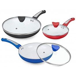 SHINEURI 6 Pieces Nonstick Pans with Lid Nonstick Frying Pan with Lid Ceramic Pans with Lid Nonstick Skillet with Lids Non-stick Skillet Ceramic Skillets Ceramic Nonstick Pan Set 8 9.5 11 inch