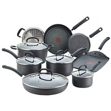T-fal E765SEFA Ultimate Hard Anodized Nonstick 14 Piece Cookware Set Dishwasher Safe Pots and Pans Set Black