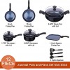 Zunmial Pots and Pans Set Non-Stick Healthy Stone Cookware Set Butter Warmer Nonstick Dishwasher Safe Cookware Set 12 Blue