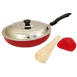 Khandekar 2 Layer Induction Base Nonstick Frying Pan Fry Pans Skillet with Lid All Purpose Saute Pans with Wooden Ladle & Scrubber 1.5 Quartz