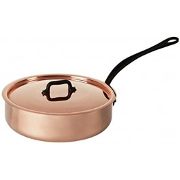Mauviel M'Heritage M150C Copper Saute Pan with Lid. 3L 3.5 quart 24 cm. 9.5" with Cast Stainless Steel Iron Eletroplated Handle