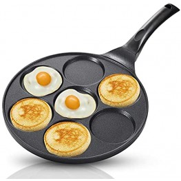 7-Mold Pancake Pan Nonstick Breakfast Griddle Gas Compatible,9.7 inch Black