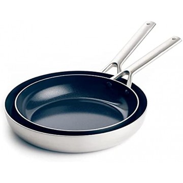 Blue Diamond Cookware Ceramic Nonstick Triple Stainless Steel Induction Safe Frypan Skillet Set 9.5 and 11 Silver