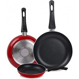 HUGOOD Nonstick Frying Pan Set 3 Piece PEEK Coating Non-stick Frying Pan Cookware Skillet Set for Induction Cooktop Gas Electric,8 Inch 9.5 Inch and 11 Inch Dishwasher-Safe Red & Black