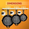 Nutrichef Pre-Seasoned Cast Iron Skillet 3 Pieces Kitchen Frying Pan Nonstick Cookware Set w Drip Spout Silicone Handle For Electric Stovetop Glass Ceramic