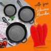 Nutrichef Pre-Seasoned Cast Iron Skillet 3 Pieces Kitchen Frying Pan Nonstick Cookware Set w Drip Spout Silicone Handle For Electric Stovetop Glass Ceramic