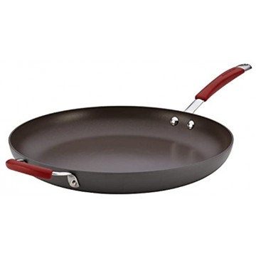 Rachael Ray 87631-T Cucina Hard Anodized Nonstick Skillet with Helper Handle 14 Inch Frying Pan Gray Red