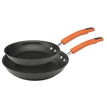 Rachael Ray Brights Hard Anodized Nonstick Frying Pan Set Fry Pan Set Hard Anodized Skillet Set 9.25 Inch and 11.5 Inch Gray with Orange Handles