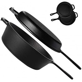 Yarlung 2 Pack 10 Inch 2-In-1 Cast Iron Dutch Oven Skillet Set Pre-Seasoned Frying Pan Pot with Lid for Grill Stovetop Gas Induction Indoor & Outdoor Use