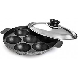 Aluminium Non Stick Cookware Gas Stove Compatible Appam Patra Paniyarakkal Appam Pan Appa Chetty Paniyaram Pan with Lid Pancake Pop Maker Takoyaki Pan 7 Pits