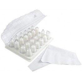 GP&me 24 Pieces Acrylic Maxi Nozzles Set with 2 Professional Icing Bags White