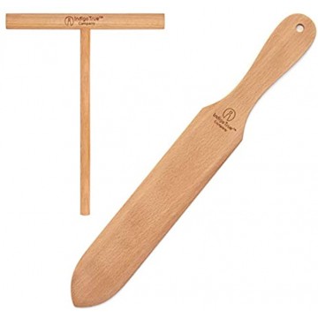 Indigo True The Original Crepe Spreader and Spatula Kit 2 Piece Set 6” Spreader and 14” Spatula Convenient Size to Fit Large Crepe Pan Maker | All Natural Beechwood Construction