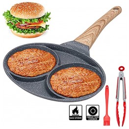 2 Hole Egg Frying Pan Nonestick Egg Pan Divided Frying Pan Aluminium Alloy Fried Egg Burger Pan for Breakfast,Suitable for Gas Stove & Induction Cooker,Safe and PFOA-Free