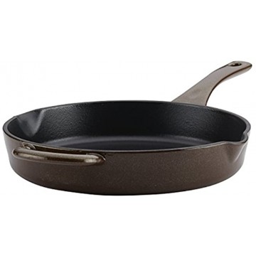 Ayesha Curry Enameled Cast Iron Skillet Fry Pan with Pour Spouts 10 Inch Brown Sugar