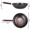 Carbon Steel Wok with Wooden Handle and Lid,using for Electric Induction Gas Stoves,6 Cookware Accessories,12.5 inch,Black