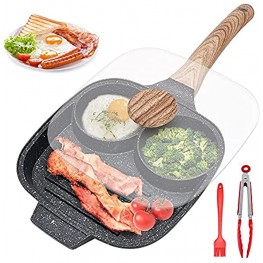 Egg Frying Pan Nonstick Pancake Pan With Lid 3 Section Fried Egg Pan Aluminium Alloy Cooker For Breakfast Suitable For Gas Stove & Induction Cooker