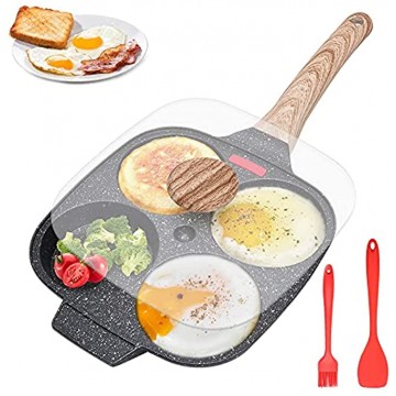 Egg Frying Pan Pancake Pan With Lid Nonstick 4 Cups Fried Egg Pan Aluminium Alloy Cooker For Breakfast Suitable For Gas Stove & Induction Cooker