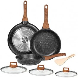 ESLITE LIFE Frying Pan Set with Lid Nonstick Induction Skillet Set Egg Omelette Maker Pan with Granite Coating and Wooden Spatula 7-Piece