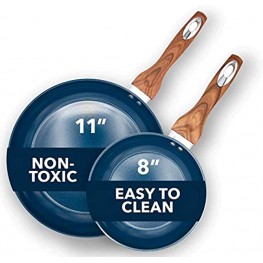 Phantom Chef 8” and 11 Frying Pan Set | Pure Aluminum Nonstick Frying Pan Set With Easy Clean Ceramic Coating | Soft Touch Stay Cool Handle | PTFE PFOA Lead and Cadmium Free Fry Pan | 2 Piece | Navy