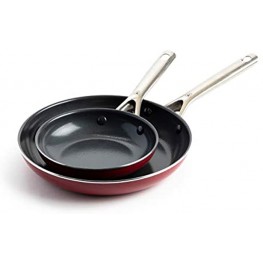 Red Volcano Textured Healthy Ceramic Nonstick Frying Pan Skillet Set 7" and 10"