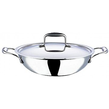 Vinod Stainless Steel Kadhai with Lid 26 cm Silver 3.7 Liter 4.5 Litre Induction Friendly Platinum