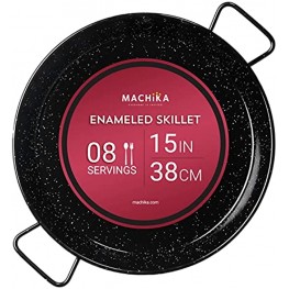 Machika Enameled Steel Skillet Non Stick Paella Pan Perfect for Camping and Outdoor Cooking Rust Proof Coating 15 inch 38 cm