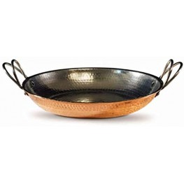 Sertodo Copper Alicante Paella style Cooking Serving Pan 10 Inch Diameter Pure Copper Heavy Gauge Hand Hammered Patented Stainless Steel Handles
