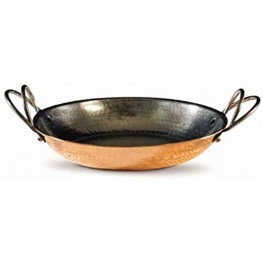 Sertodo Copper Alicante Paella style Cooking Serving Pan 8 Inch Diameter Pure Copper Heavy Gauge Hand Hammered Patented Stainless Steel Handles