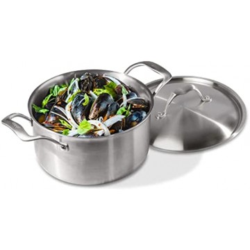 Abbio | Stock Pot + Lid Fully-Clad Construction Stainless Steel Induction Ready PFOA Free Non-Toxic Ergonomic Cool Handle Oven & Dishwasher Safe 9.5 Diameter 6 Quart Capacity
