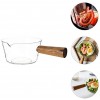 Cabilock Clear Glass Pot Milk Pan with Wooden Handle Borosilicate Glass Nonstick Saucepan Glass Measuring Cups Frothing Pitcher for Kitchen Restaurant Clear 400ml