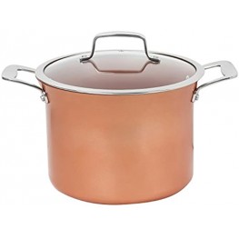 CONCORD 7 QT Copper Non Stick Stock Pot Casserole Coppe-Ramic Series Cookware Induction Compatible