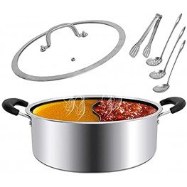COYMOS Shabu Shabu Hot Pot with Divider&Lid Chinese Hot Pot Premium 304 Food Grade Stainless Steel Pot for Induction Cooktop Gas Stove Include 3 Soup Ladles 1 Food Tong 11.8 inches 30cm