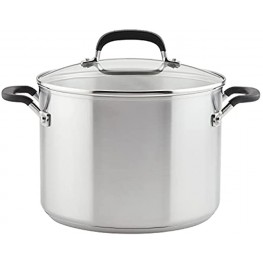 KitchenAid Stainless Steel Stockpot with Measuring Marks and Lid 8 Quart Brushed Stainless Steel