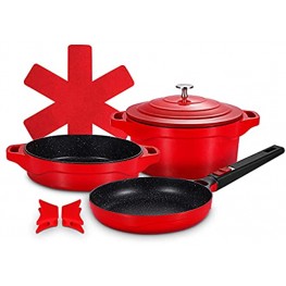 Nonstick Dutch Oven with Lid Pots and Pans Set with Stone-Derived Coating Frying Pan with Detachable Handle Saute Pan Stockpot with Lid Red