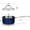 Rorence Stainless Steel Saucepan: 2-Ply Healthy Soup Pot with Glass Lid Navy Blue 2.5 Quart