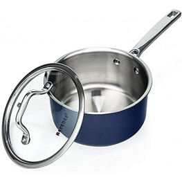 Rorence Stainless Steel Saucepan: 2-Ply Healthy Soup Pot with Glass Lid Navy Blue 2.5 Quart