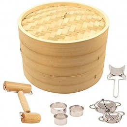 10” Bamboo Steamer Basket Stackable 2-Tier Asian Cooking Pot for Authentic Chinese Thai or Japanese Bao Buns Dim Sum Rice Fish and Dumplings Includes Paper Liners and Accessories