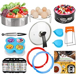 3-Quart-Accessories-Set with Tempered Glass Lid Sealing Rings Compatible with Instant Pot Mini 3 Including Steamer Basket Springform Pan Egg Rack Trivet Works with 3 Qt Instapot Cookbook Cover